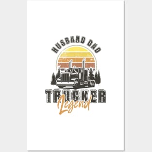 Retro sunset long haul truck, Husband Dad Trucker Legend Posters and Art